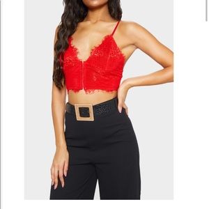 PLT “Red Eyelash Lace Corset Bralet”